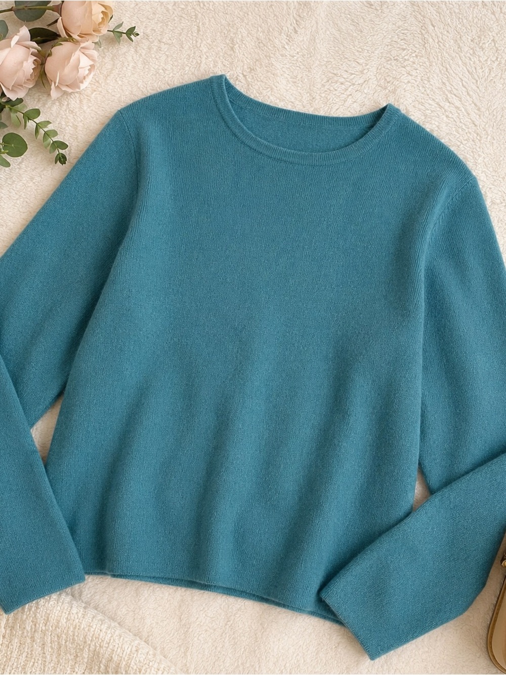 Charter Club 100% Cashmere Sweater Womens Large Teal Crew Neck Soft Knit